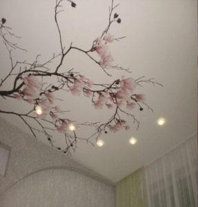 фотопечать сакура на потолке